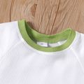 2pcs Toddler Boy Casual Colorblock Waffle Raglan Sleeve Tee and Shorts Set Green