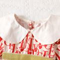 2pcs Baby Girl 95% Cotton Long-sleeve Peter Pan Collar All Over Letter Print Dress with Headband Set Red