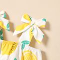 2pcs Baby Girl All Over Lemon Print Sleeveless Bowknot Crop Top and Shorts Set Color block