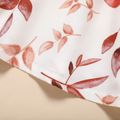 Baby Girl Button Design Plaid Splicing Leaf-print Sleeveless Dress Brown image 4