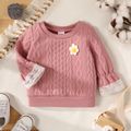 Baby Girl 3D Flower Decor Solid Imitation Knitting Lace Long-sleeve Top Mauve Pink image 1
