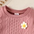 Baby Girl 3D Flower Decor Solid Imitation Knitting Lace Long-sleeve Top Mauve Pink image 3
