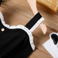 Kid Girl Button Design Star Glitter Mesh Splice Slip Dress Black
