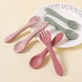 Food Grade Silicone Self-Feeding Spoon Fork Baby Toddler Utensils Training Utensils Set for Self-Training Cameo brown
