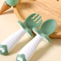 2-pack Baby Toddler Self-Feeding Silicone Spoon Fork Utensils Set Featuring Protective Barriers to Prevent Choking and Gagging Turquoise
