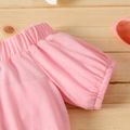 2pcs Kid Girl Solid Color Off Shoulder Short-sleeve Tee and Bowknot Design Shorts Set Pink