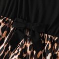 Kid Girl Leopard Print Splice Bowknot Design One Shoulder Strap Dress BrownishBlack
