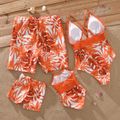 Family Matching Solid Splice Allover Palm Leaf Print Wavy Edge One-Piece Swimsuit and Swim Trunks Shorts Orange