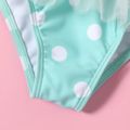 Baby Girl Mesh Splice Polka Dots Spaghetti Strap One-Piece Swimsuit Mint Green image 5