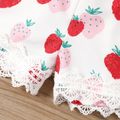 Baby Girl 100% Cotton Solid Splice All Over Strawberry Print Lace Cami Romper Red