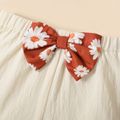 2pcs Toddler Girl Floral Allover Sleeveless Red Sling Top and Bow Decor Apricot Shorts Set Apricot image 5