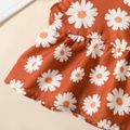 2pcs Toddler Girl Floral Allover Sleeveless Red Sling Top and Bow Decor Apricot Shorts Set Apricot image 4
