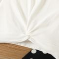 2pcs Toddler Girl Twist Knot Short-sleeve White Tee and Polka dots Pants Set Black/White