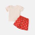 Tom and Jerry 2pcs Toddler Girl Letter Print Short-sleeve Cotton Tee and Polka dots Shorts Set Apricot