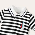 2pcs Baby Boy 95% Cotton Short-sleeve Embroidered Contrast Collar Snap Rompers Set Blue image 3