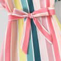 Family Matching Multicolor Striped V Neck Short-sleeve Belted Dresses and Colorblock T-shirts Sets COLOREDSTRIPES image 5
