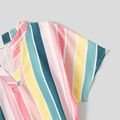 Family Matching Multicolor Striped V Neck Short-sleeve Belted Dresses and Colorblock T-shirts Sets COLOREDSTRIPES