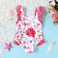 Baby Girl Floral Print Ruffle Trim One-Piece Swimsuit Pink image 2