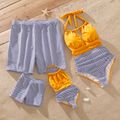 Family Matching Pinstriped Colorblock Self-tie Halter Neck One-Piece Swimsuit and Swim Trunks Shorts ColorBlock image 1