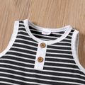 2pcs Toddler Boy Striped Sleeveless Tank Top and Solid Shorts Grey or Brown Set Grey