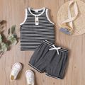 2pcs Toddler Boy Striped Sleeveless Tank Top and Solid Shorts Grey or Brown Set Grey image 1