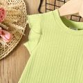 Toddler Girl Solid Color Ribbed Ruffled Flutter-sleeve Dress Green image 4