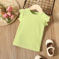 Toddler Girl Solid Color Ribbed Ruffled Flutter-sleeve Dress Green image 1