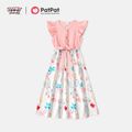 Looney Tunes Mommy and Me 100% Cotton Pink and Print Splice V Neck Button Front Belted Flutter-sleeve Dress Pink