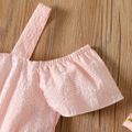 Kid Girl Sweet Floral Print Cold Shoulder Button Design Short-sleeve Dress Pink