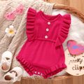 Baby Girl Solid Knitted Ruffle Trim Sleeveless Romper Hot Pink