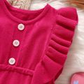 Baby Girl Solid Knitted Ruffle Trim Sleeveless Romper Hot Pink