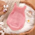 Baby Girl Button Design Pink Knitted Sleeveless Romper Pink