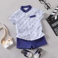 2pcs Baby Boy All Over Letter Print Short-sleeve Button Up Shirt and Solid Shorts Set Tibetanblue image 1