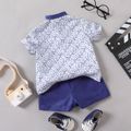 2pcs Baby Boy All Over Letter Print Short-sleeve Button Up Shirt and Solid Shorts Set Tibetanblue image 2