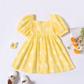 Ray Of Sunshine Toddler Girl Floral Allover Bow Decor Puff Short-sleeve Yellow Dress Yellow