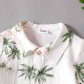 100% Cotton 2pcs Baby Boy Allover Coconut Tree Print Short-sleeve Button Up Shirt and Solid Shots Set Colorful image 3