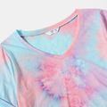 Family Matching Tie Dye V Neck Twist Knot Short-sleeve Bodycon T-shirt Dress for Mom and Me powderblue image 3