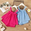 2pcs Toddler Girl 100% Cotton Solid Color Ruffled Crepe Camisole and Elasticized Shorts Set Roseo