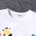 2pcs Toddler Boy Playful Animal Tree Print Tee and Shorts set White
