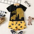 2pcs Baby Boy Cartoon Elephant Print Short-sleeve T-shirt and Shorts Set Ginger-2 image 1