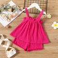 2pcs Toddler Girl 100% Cotton Solid Color Ruffled Crepe Camisole and Elasticized Shorts Set Roseo