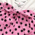 Kid Girl Figure Print Polka dots Splice Belted Slip Rompers Pink