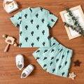 2pcs Baby Boy All Over Cactus Print Ribbed Short-sleeve Button Up Top and Shorts Set GrayGreen