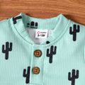 2pcs Baby Boy All Over Cactus Print Ribbed Short-sleeve Button Up Top and Shorts Set GrayGreen