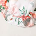 Baby Girl Allover Floral Print Pom Poms Ruffle Trim Sleeveless Romper Lightorangepowder