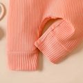 100% Cotton Baby Girl Solid Ribbed Cold Shoulder Short-sleeve Jumpsuit Pink