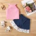 2 unidades Bebé Menina Costuras de tecido Bonito Sem mangas Conjunto para bebé Rosa image 2