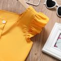 2pcs Kid Girl Square Neck Button Design Flutter-sleeve Blouse and Floral Print Skirt Set Ginger-2