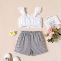 2pcs Toddler Girl Lace Design White Camisole and Belted Stripe Shorts Set White