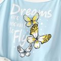Kid Girl Floral Butterfly Print Belted Splice Slip Dress Blue